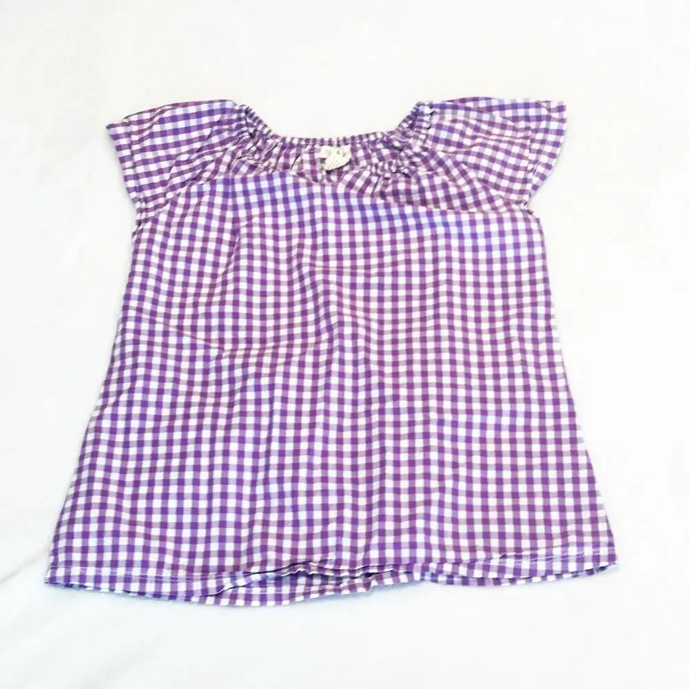 Olive Juice Gingham Plaid Top sz 7 purple gingham short sleeve Flutter Sleeve